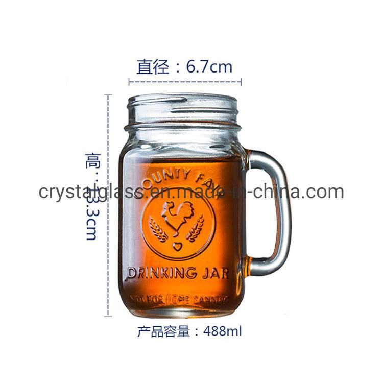 Cutomized Shapeed Colored Glass Drinking Beverage Bottle Mason Jar with Handle