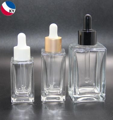 Empty Cosmetic Clear Frosted Serum Bottles 15ml 30ml 50ml 100ml Luxury Flat Shoulder Square Clear Glass Essential Oil Dropper Glass Bottle