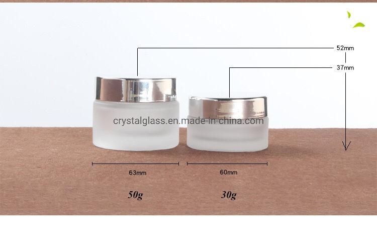 Frosted Glass Cream Jars Cosmetic Packaging 50g with Silver Caps