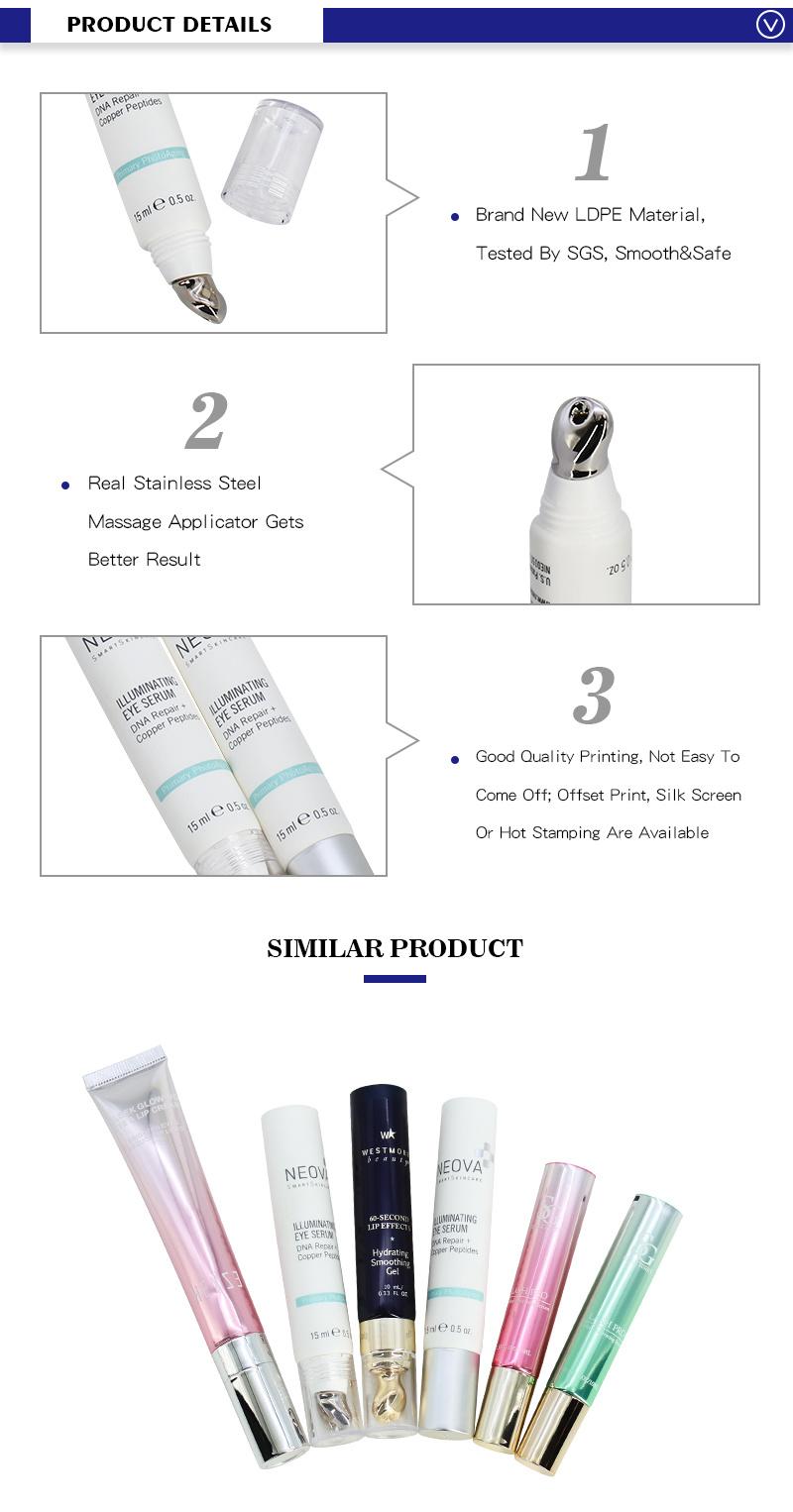 White Beauty Packaging Plastic Solf Squeeze Eye Cream Tube with Stainless Steel Applicator
