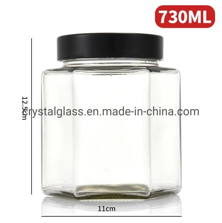 New Arrival Hexagon Glass Jam Jar Honey Jar Pickles Jar with Deep Lid