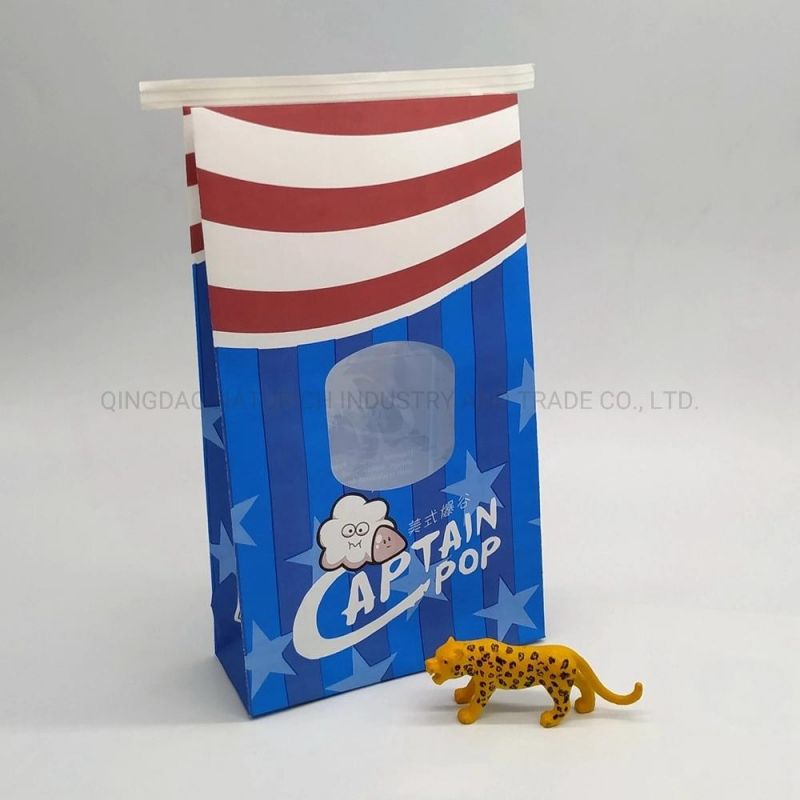 Kraft Paper Popcorn Bag Eco-Friendly Paper Bag with Window and Tin