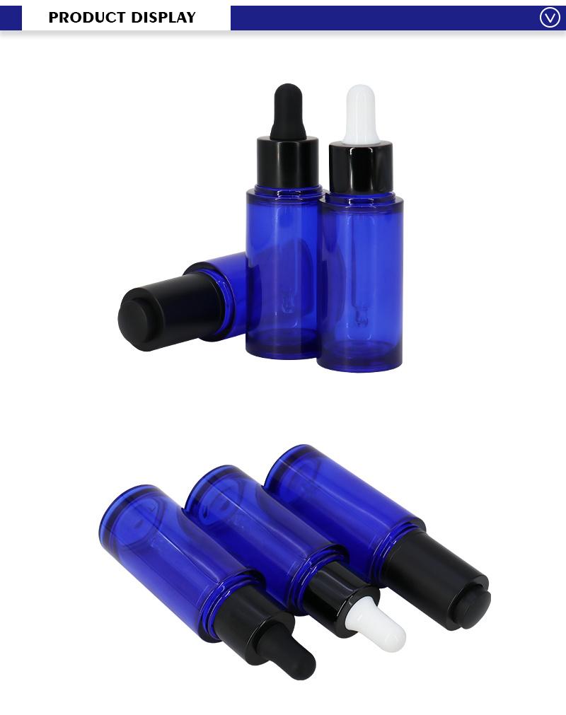 1oz Plastic Cosmetic Bottles with Dropper Blue Clear Serum Lotion Bottle