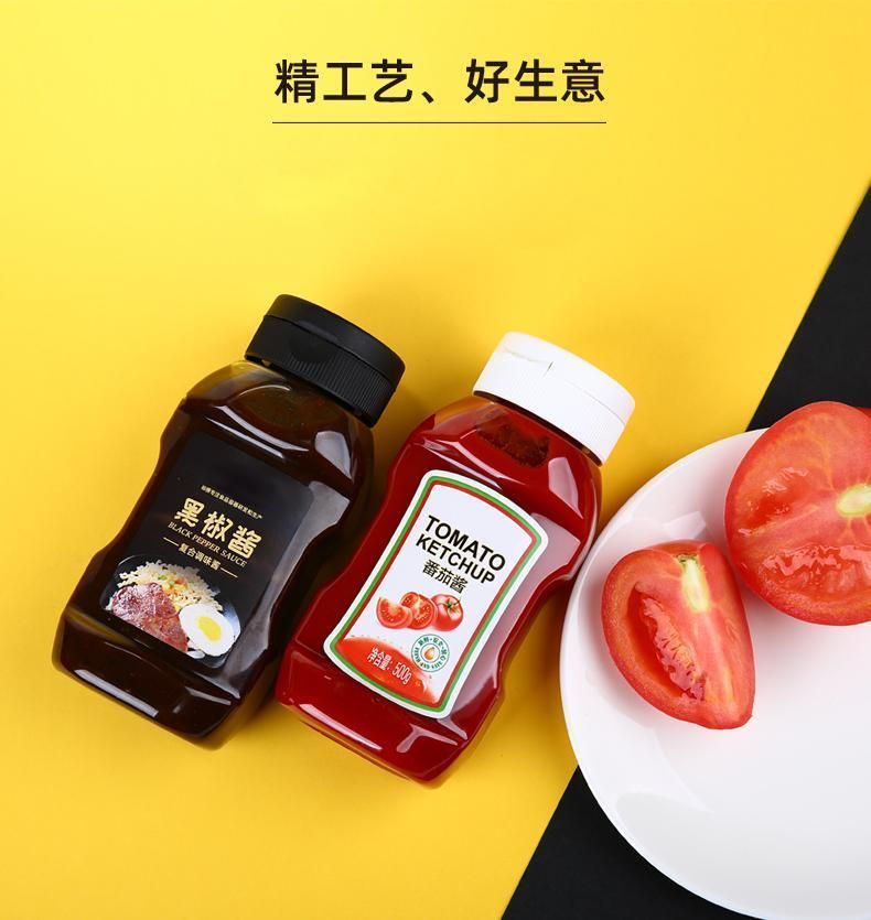 360ml12oz Pet Squeeze Ketchup BBQ Chili Sauce Plastic Food Grade Bottle Screw Flip Lid with Silicone Fossil Seal