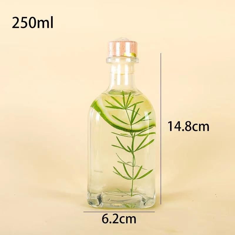 250ml 375ml 500ml Hot Sale Clear Square Glass Bottle with Rubber Stopper for Juice Water Milk Beverage Drinking