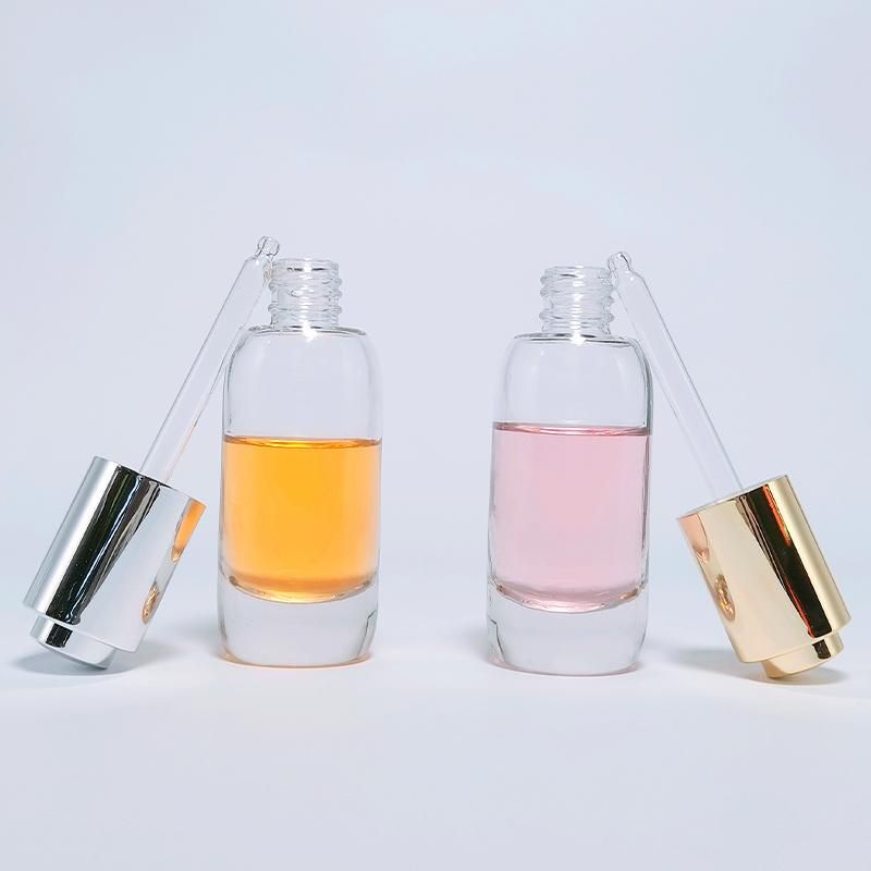 Custom Facial Essential Oil Cosmetic Skincare Serum Glass Gold Sliver Push Button Dropper Bottle