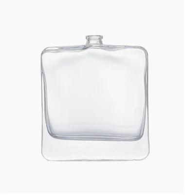Wholesale Empty Clear Square Perfume Bottle 100ml Glass Perfume Bottle Diffuse Bottle Glass Bottle with Crimp Mouth