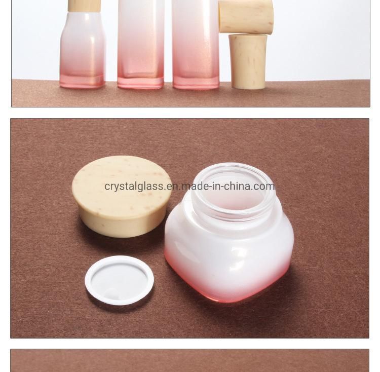 50g Square Cream Cosmetic Jar in Pink Color with Wooden Cps