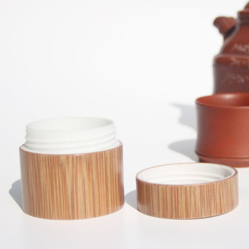 Natural High End Plastic Pet Double Wall Lotion Container Wood Bamboo Face Cream Jar for Cosmetic