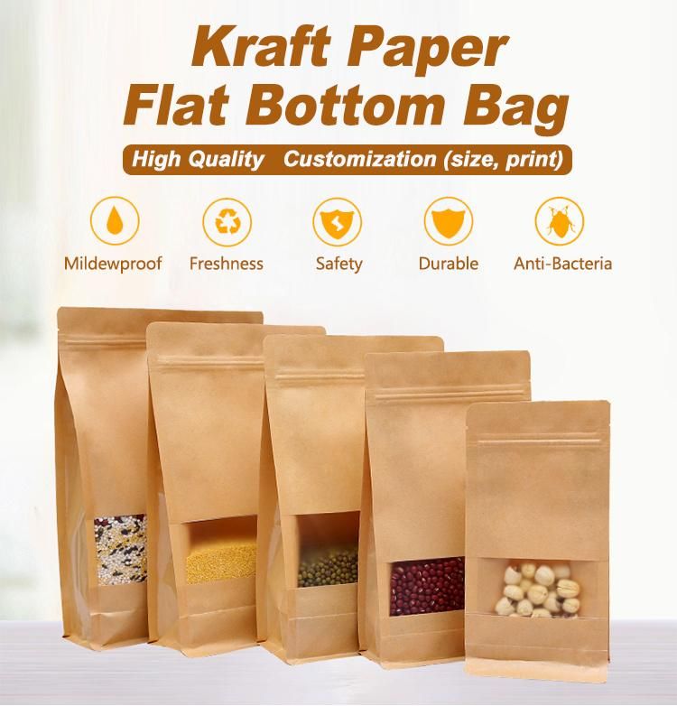 Stand up Food Packaging Kraft Paper Bags with Clear Window and Zipper