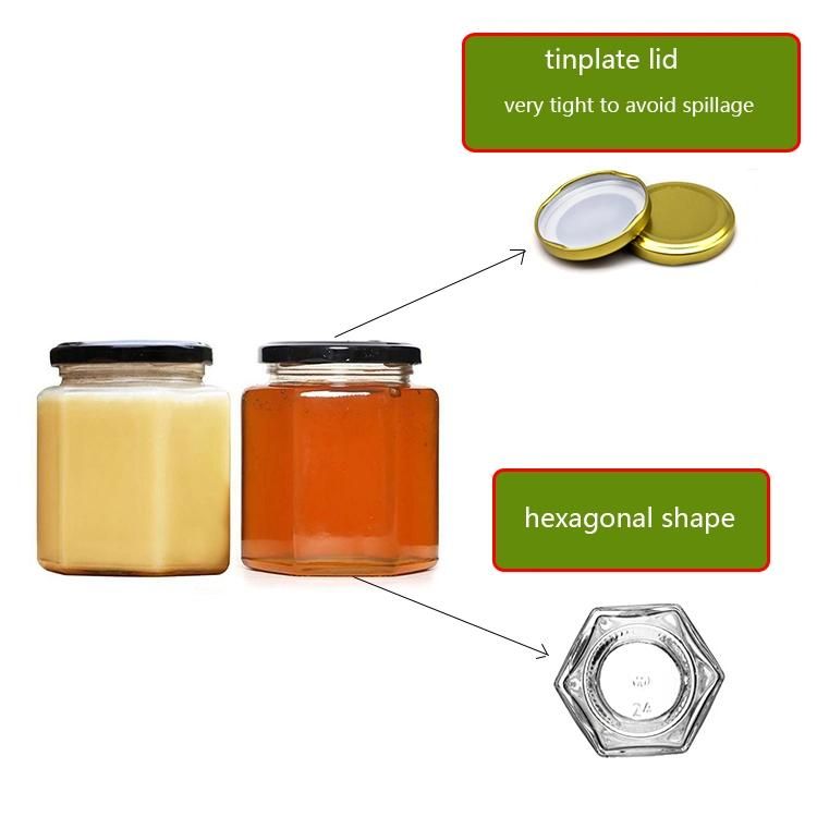 45ml 85ml 100ml 180ml 280ml 380ml 500ml 730ml Hexagonal Glass Honey Jar with Lids