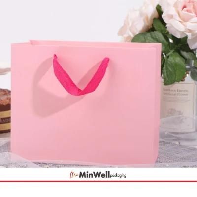 Minwell Pink Classy Shopping Paper Bags with Handles, Perfume Cosmetic Wrapping Paper Cardboard Bags Wedding Flower Lady Hand Bag