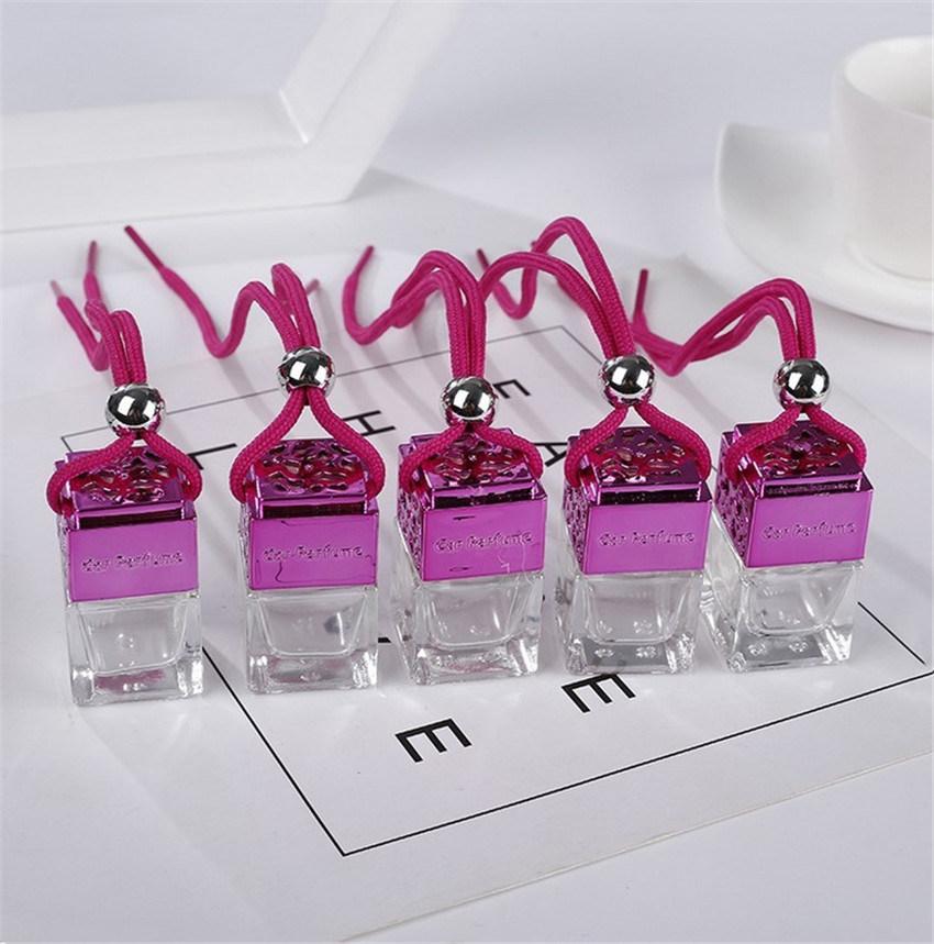 6ml Wholesale Square Shape Metal Cap with Rope Glass Refill Empty Car Perfume Diffuse Hanging Bottle