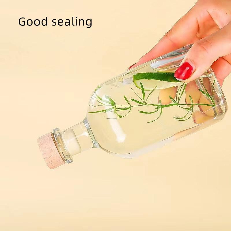 250ml 375ml 500ml Hot Sale Clear Square Glass Bottle with Rubber Stopper for Juice Water Milk Beverage Drinking