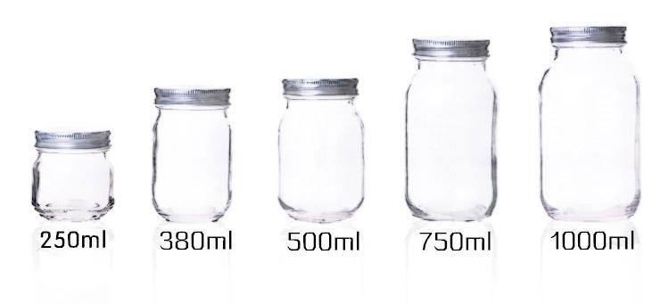 China 150ml 250ml 380ml 500ml 750ml 1000ml Glass Mason Cup for Fruit and Salad