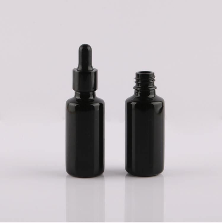 30ml Flat Shoulder Shiny Glossy Original Material Black Glass Dropper Bottle Empty Perfume Bottle Essential Oil Bottle