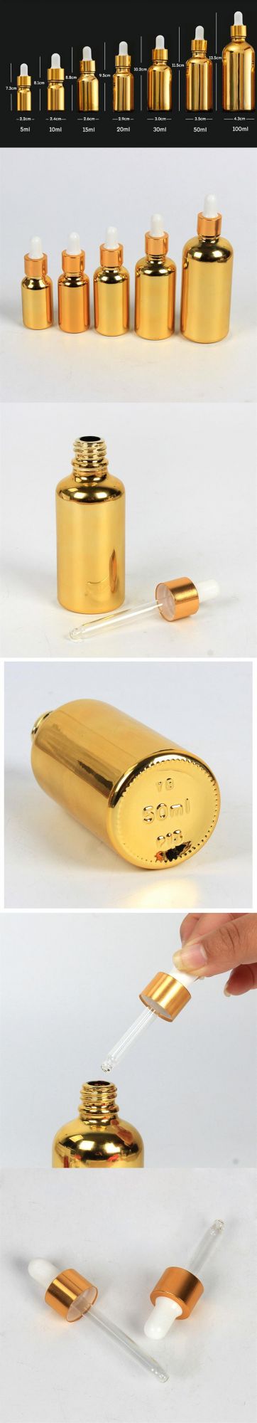 Metallic Essential Oil Cosmetic Dropper Bottle Golden Glass Dropper Bottle