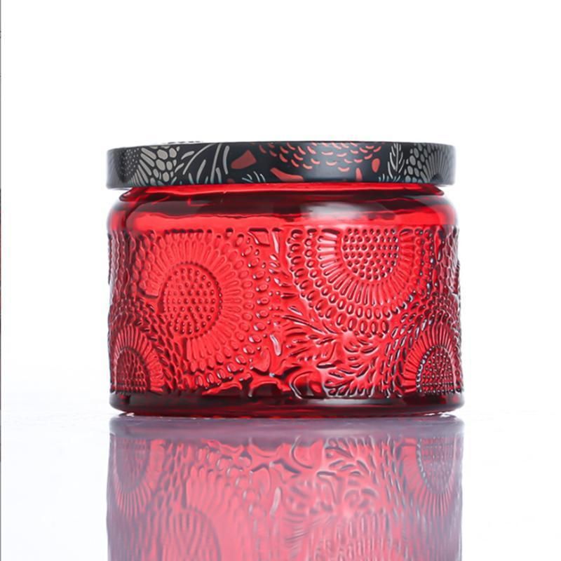 Patterned Candle Jar and Colored Candle Glass Table