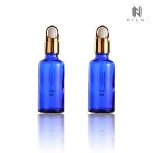 50ml Electroplating Dropper Cap Essential Oil Cobalt Blue Serum Bottle Flower Shape Dropper Cap