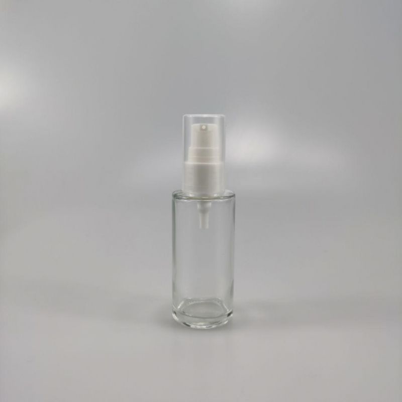 Wholesale 30ml 40ml 50ml 80ml 100ml 120ml Cylinder Clear Empty Serum Lotion Foundation Glass Bottle with Pump