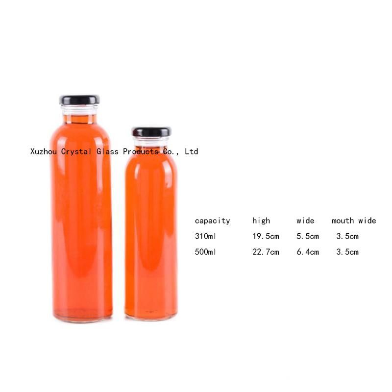 Wholesale 310ml 500ml Round Transparent Milk Beverage Vintage Milk Glass Bottle Bottles with Metal Caps