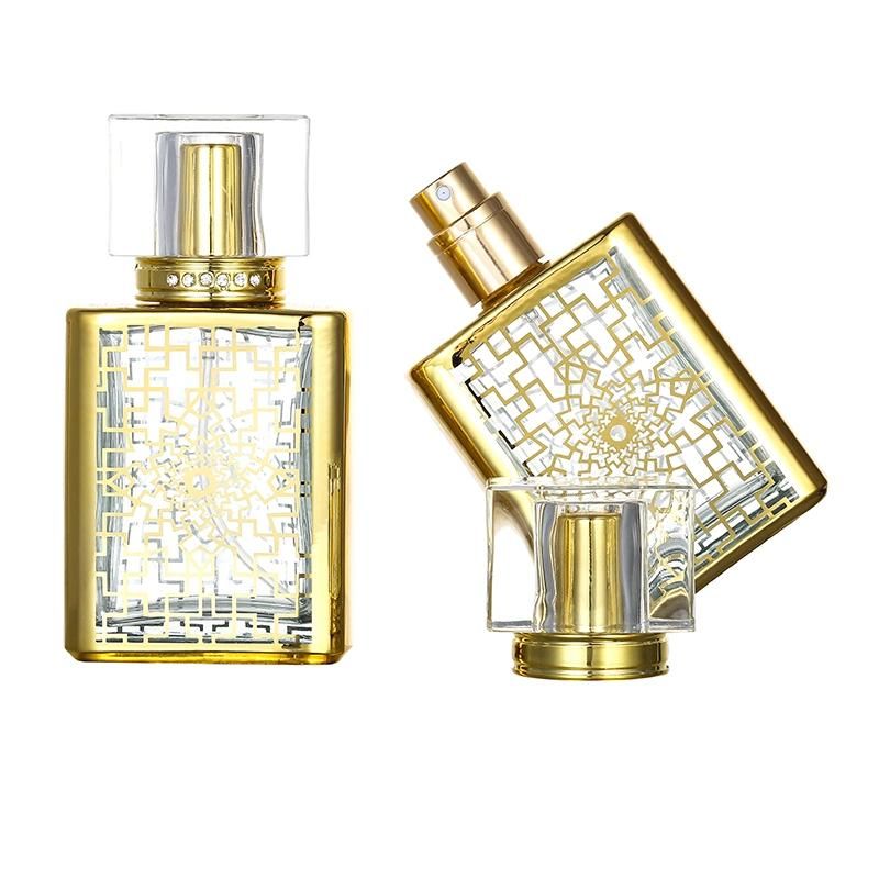 Luxury Electroplating Golden Pattern 50ml Perfume Bottle Glass Spray Bottle 50ml