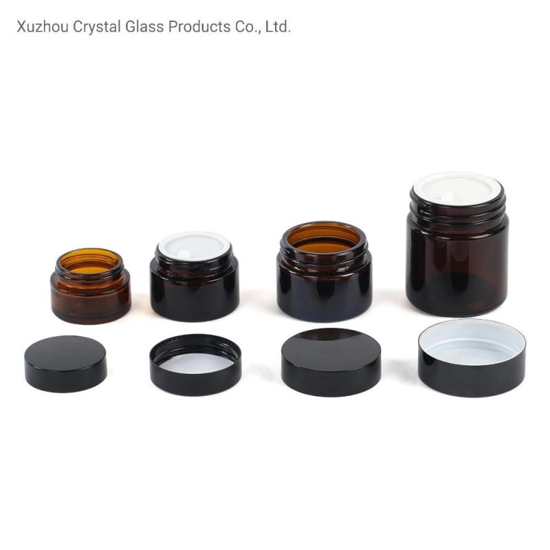 Wholesale 50g Empty Amber Cosmetic Glass Jar with Plastic Lid