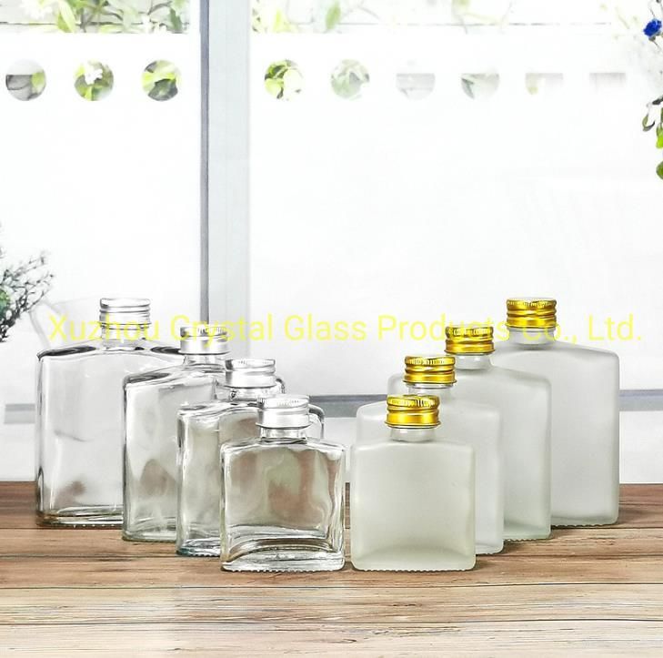 100ml 200ml Flat Square Glass Bottle with Aluminium Cap Wine Bottle Coffee Bottle Milk Tea Bottle