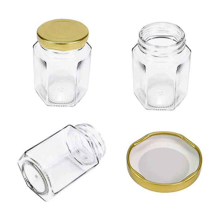 Mini Small 45 Ml Hexagonal Jam Food Storage Honey Jar Glass Jar with Metal Cap