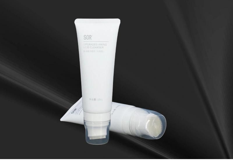 Skincare Packaging LDPE 100ml Plastic White Matte Face Wash Cosmetic Tube with Brush