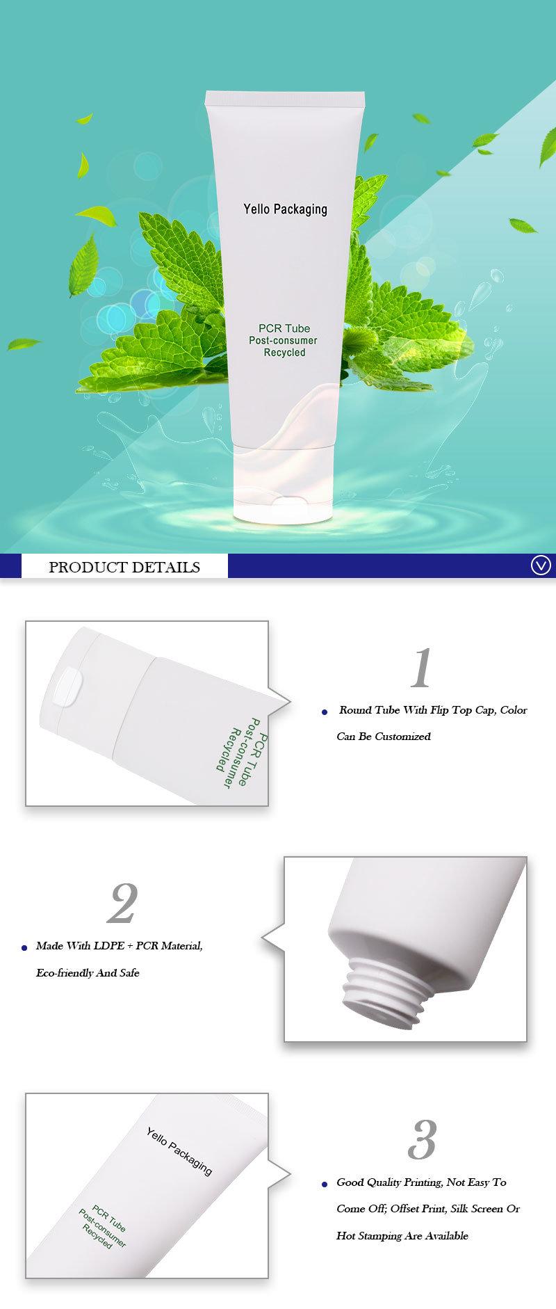 100ml PCR PE Plastic Cosmetic Tube Post-Consumer Recycled Customize Lotion Tubes