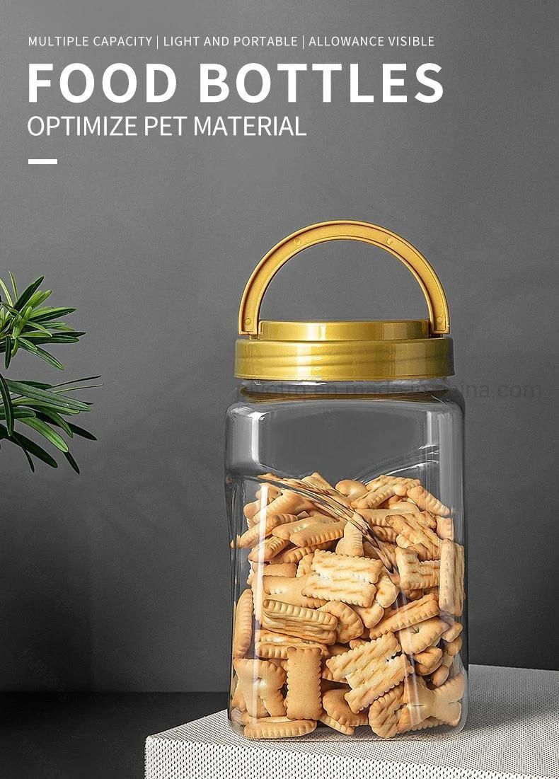 960ml Pet Square Plastic Jar with Lid Nut Jar Packaging Jar with Handle Lid