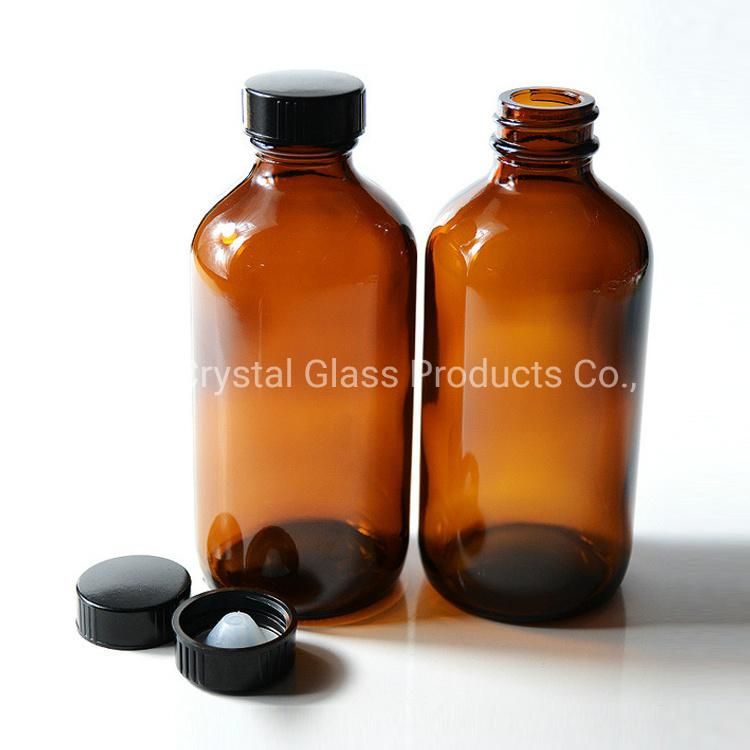 8oz Boston Round Frosted Amber Glass Bottle with Cap for Medicine Pharmaceutical Bottle