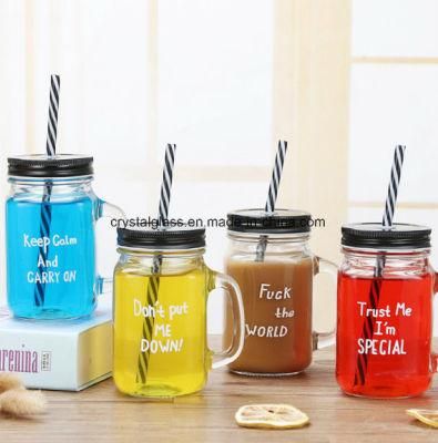 High-End Mason Jar Glass Jarwith Lid Handle and Straw