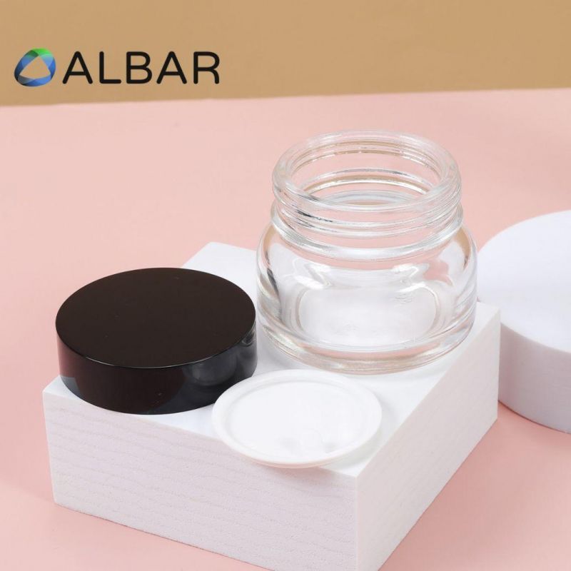 Press Pump Transparent Clear Glass Bottles in Black Lid Cover Cap for Skin Care