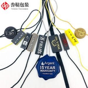 Custom Eco Friendly Colorful Plastic Embossed Brand Name Logo Swing Loop Hang Tags Seal Nylon String Lock Hangtag for Garment