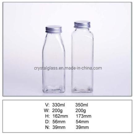 16oz 32oz 10oz Square Wholesale Glass Juice Soda Bottles with Plastic Screw Cap