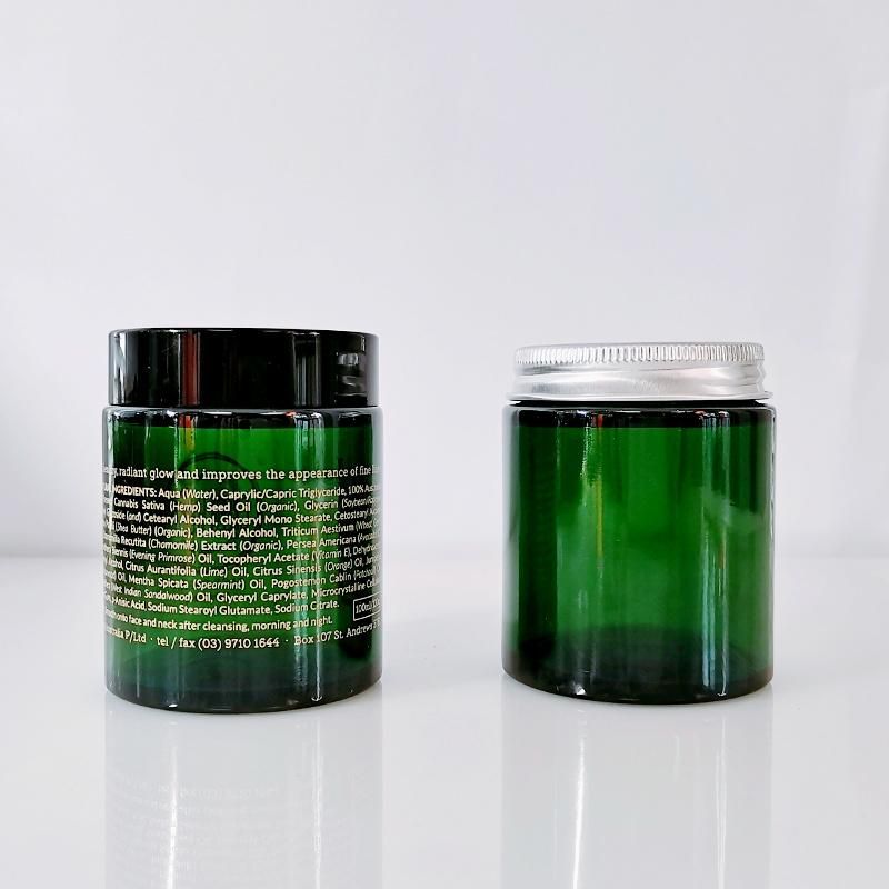 Popular Fancy Unique 100g 100ml Straight Sided Green Gosmetic Glass Jar with Aluminum Plastic Lids for Face Body Cream Oniment