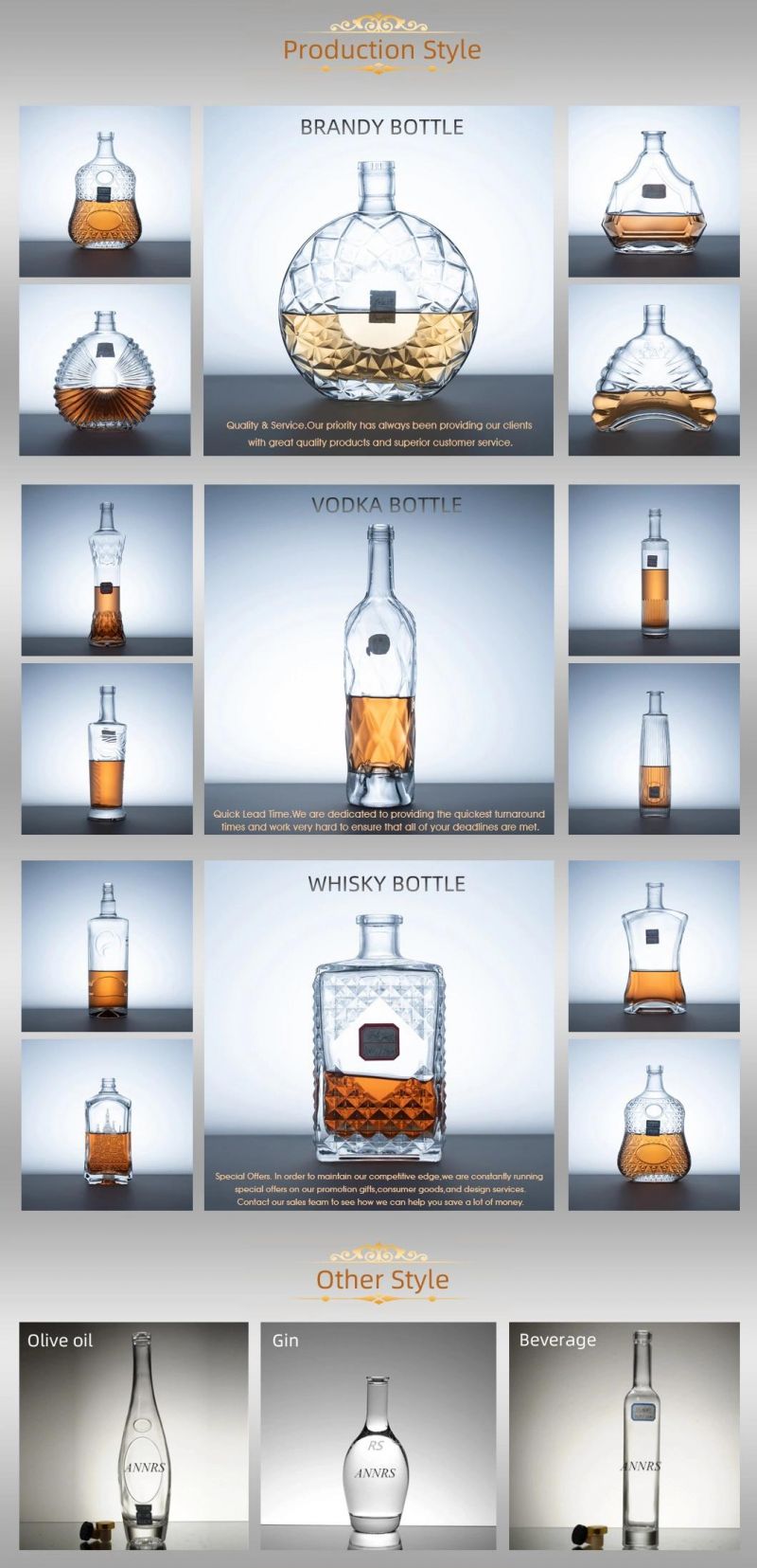 Fancy Design of 750ml Flat Perfume Glass Bottle Alcoholic Glass Bottle Vodka/Whiskey/Brandy/Liquor Glass Bottle