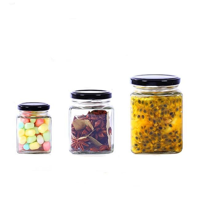 Glass Honey Jam Jar Square Jar 250ml 380ml with Lug Lids 6 Oz