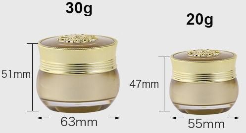 Latest Design Skincare Packaging 20g Luxury Gold Acrylic Plasic Jar for Beauty Product Cosmetic Packaging