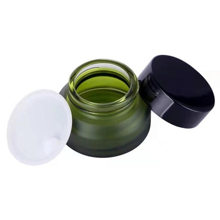 Green Cosmetic Glass Container Cream Glass Jar 15g 30g 50g