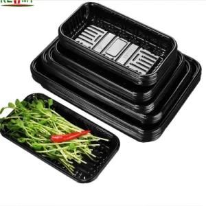 Plastic Disposable Pet Black Vegetable Packaging Box Rectangle Custom Fruit Tray