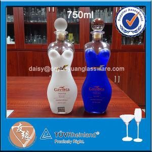 750ml Pretty Decorated Women Body Shaped Glass Bottle for Vodka