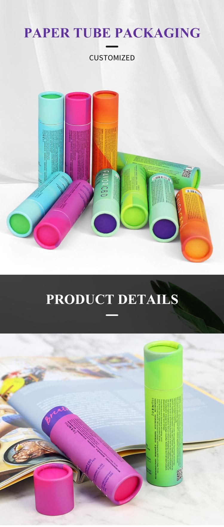 Firstsail Child Resistant Press Button Gift Round Packaging Box Rolling Edge Lip Balm Push up Paper Tube