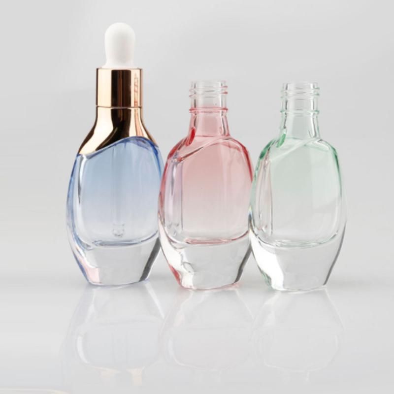 Colorful Luxury Cosmetic 15ml 30ml Empty Customized UV Frosted Clear Glass Serum Dropper Bottles