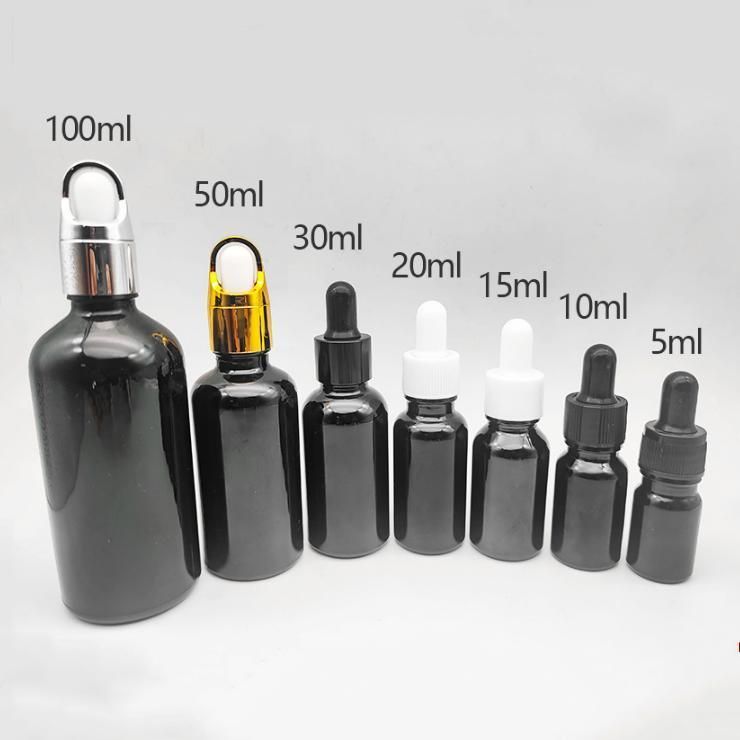 30ml Flat Shoulder Shiny Glossy Original Material Black Glass Dropper Bottle Empty Perfume Bottle Essential Oil Bottle