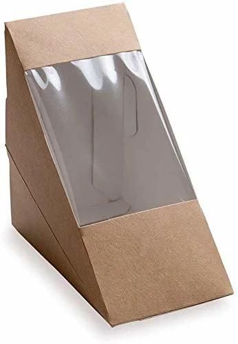 Compostable Fast Food Take out Box Kraft Paper Sandwich Box with PLA Window