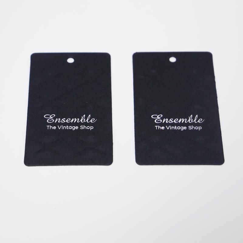 Rhombus Diamond Embossed Black Paper Custom Hang Tag