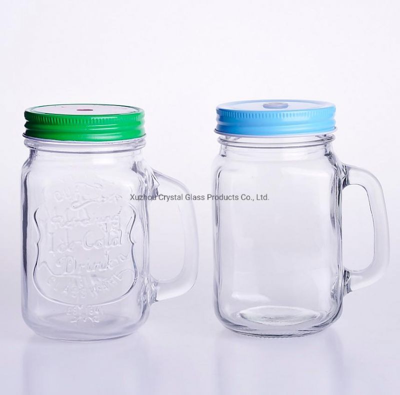 Classic Glass Mason Jar with Handle 16oz Logo Customized for Beverage Beer Ice Juice Drinking Thicken Glass Heat Resistant